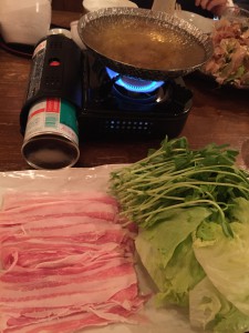 豆苗とレタス、豚肉のお鍋